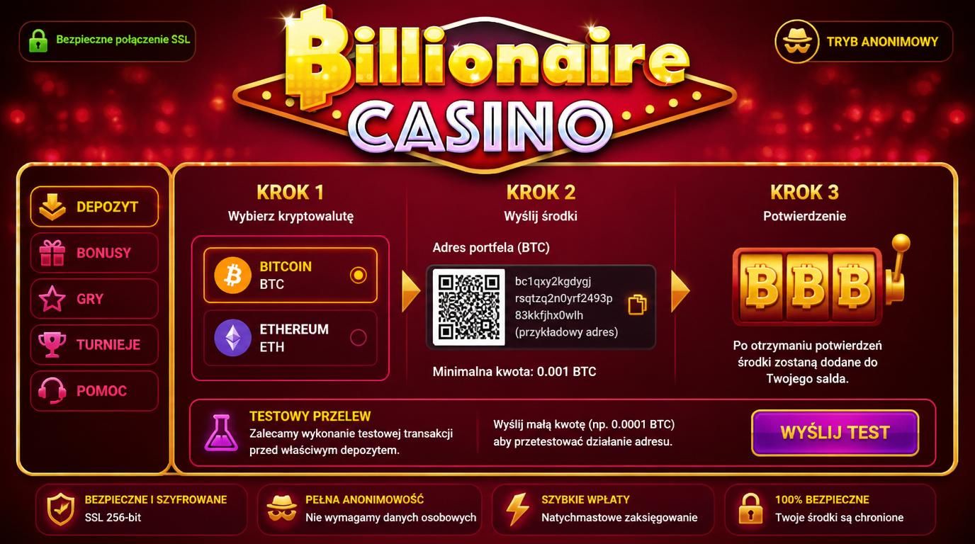 Zdjęcie obrazujące cztery kroki bezpiecznej wpłaty kryptowalutami w kasynie.